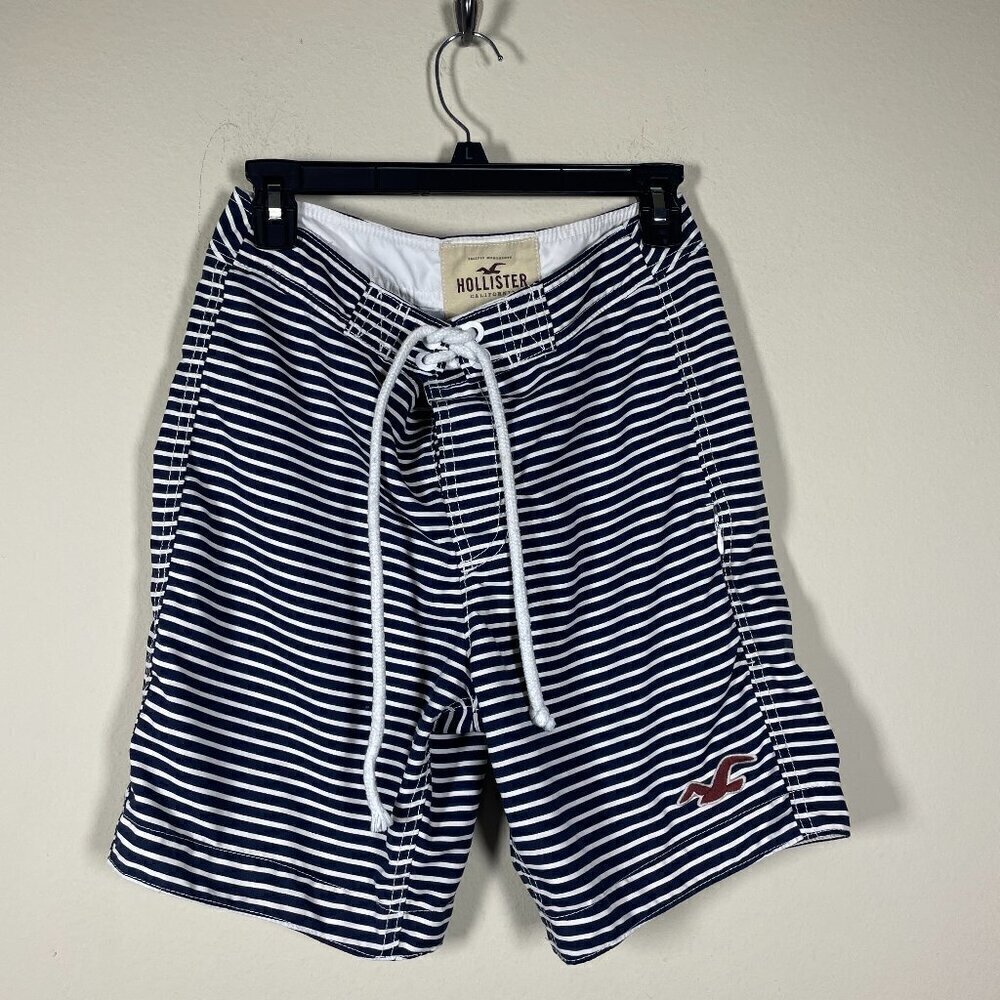 Hollister Men's Black & White Stripe Board Shorts Beach Size: Small